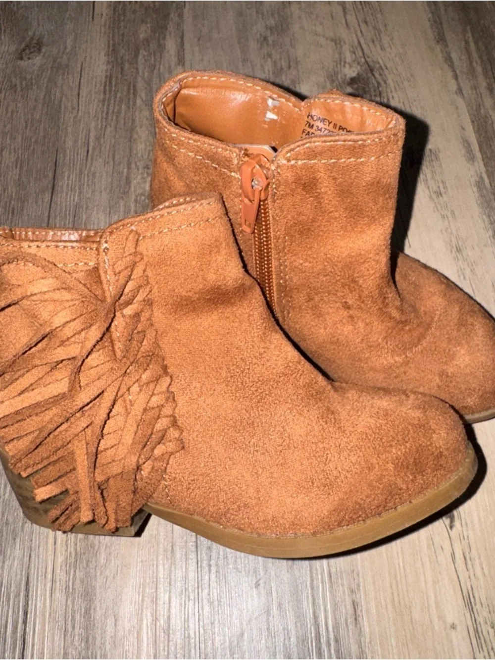 Rampage Kids Suede Fringe Ankle Booties- Cognac Brown